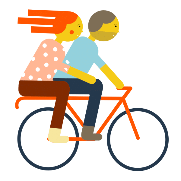 Een man en vrouw die op een fiets rijden